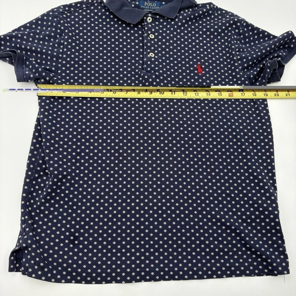 Polo Ralph Lauren Men's Custom Slim Fit Navy Polo Shirt White Cross Print Size M